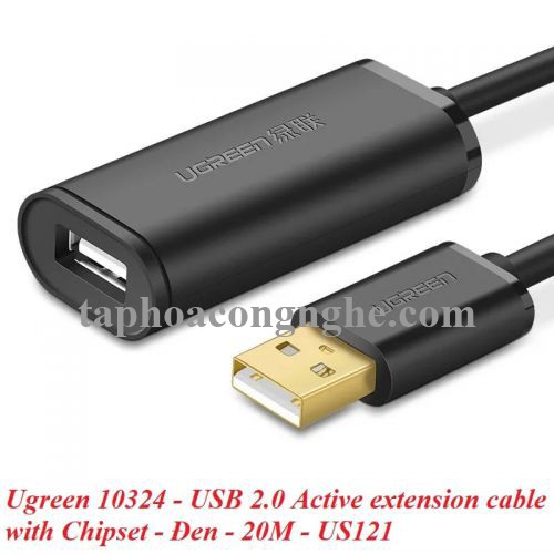 Ugreen 10324 20M màu Đen Cáp tín hiệu nối dài USB 2.0 có chip khuếch đại cao cấp US121 30010324